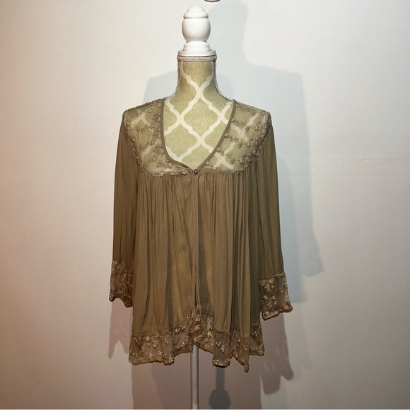 Charlie Paige - Taupe Lace-detail Cardigan - Picture 1 of 4